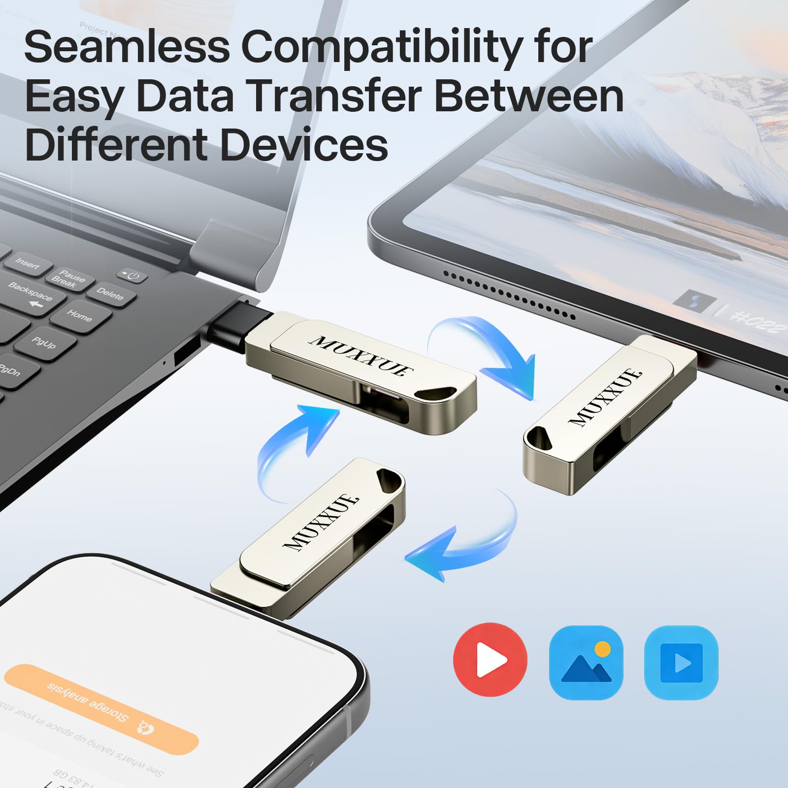 32 Go Cle USB Phone Stockage sans Application, MUXXUE Clé USB Phone Mémoire Externe pour 1Phone/1Pad/ Android et PC Cle USB C Clef pour Stockage Photos, Vidéos, Fichiers - 5