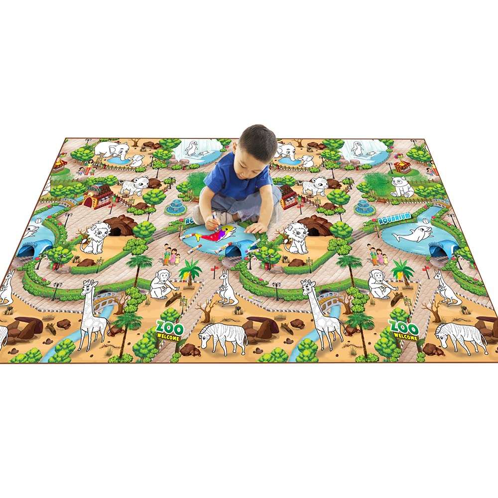 Eduk8 Dinosaur Colour & Wipe Mat - Dino Play Mats Animal Learning Homeschool Activity Floor Game | Home School Fun Learn Children's Playing Colouring (Zoo, 200 x 120cm)