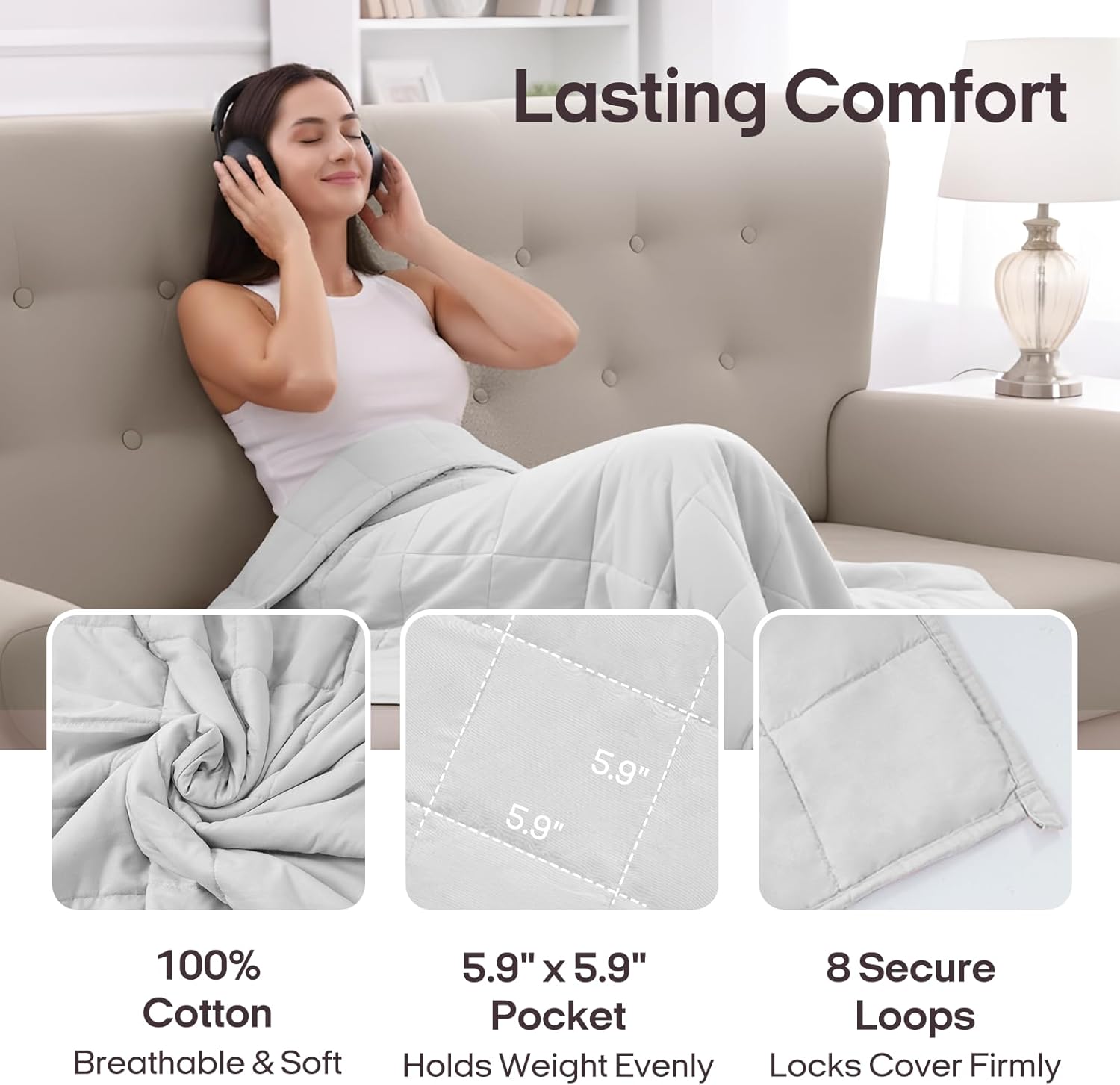 zonli weighted blanket 15lbs (48''x72'', twin size, cambridge blue), cooling weighted blankets for adults, high breathability heavy blanket, soft material with premium glass beads light blue 48"x72",15lbs