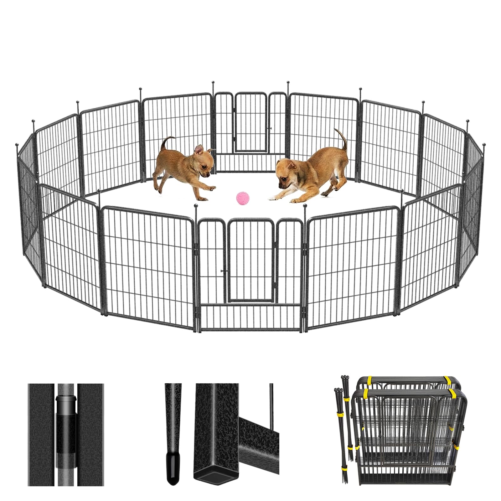 MorScan Dog Playpen 24" Height 16 Panels Foldable Pet Fence, Outdoor Exercise Kennel for Puppy