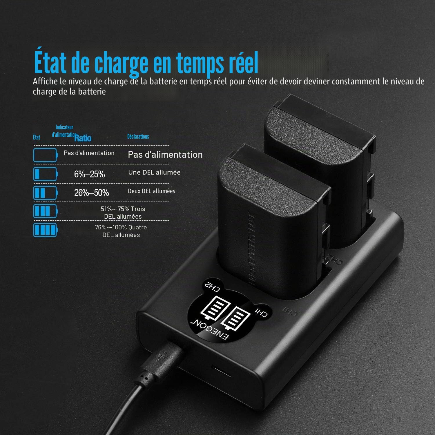 ENEGON LP-E6 Batterie de Rechange 2 Paquets et Chargeur Intelligent LED USB pour Canon LP-E6, LP-E6N and Canon EOS 5D Mark II III IV, 5DS, 5DS R, 6D, 7D, 7D Mark II, 60D, 70D 80D 90D Caméras et Plus