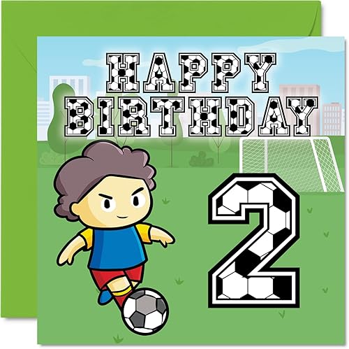 Tarjeta de cumpleaños de 2 cumpleaños para niño, fanático del fútbol, tarjeta de feliz cumpleaños para niño de 2 años, tarjetas de cumpleaños para