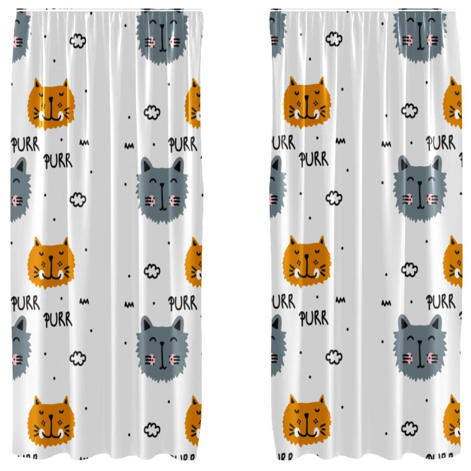 Cortinas con patrón de maullido Purr Cats, 2 paneles ligeros decorativos para habitación infantil