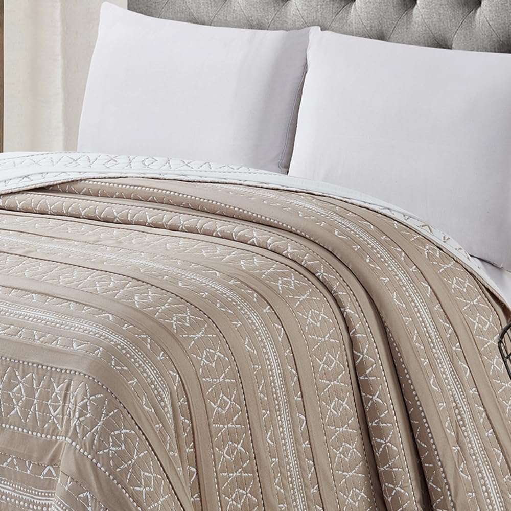 COTTON ARTean Colcha bouti Cama 200 Primavera - Verano ARLABAN Beige - Reversible poliéster - Jacquard Extra Suave