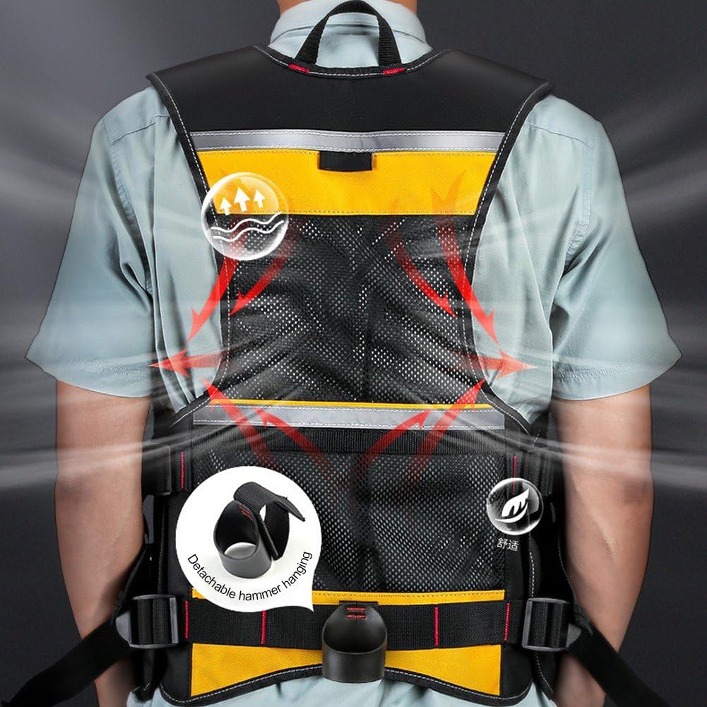 Chaleco Reflectante para Herramientas De Seguridad, Chaleco Multifuncional para Herramientas, Chaleco con Cremallera De Alta Visibilidad, Organizador De Herramientas Ajustable