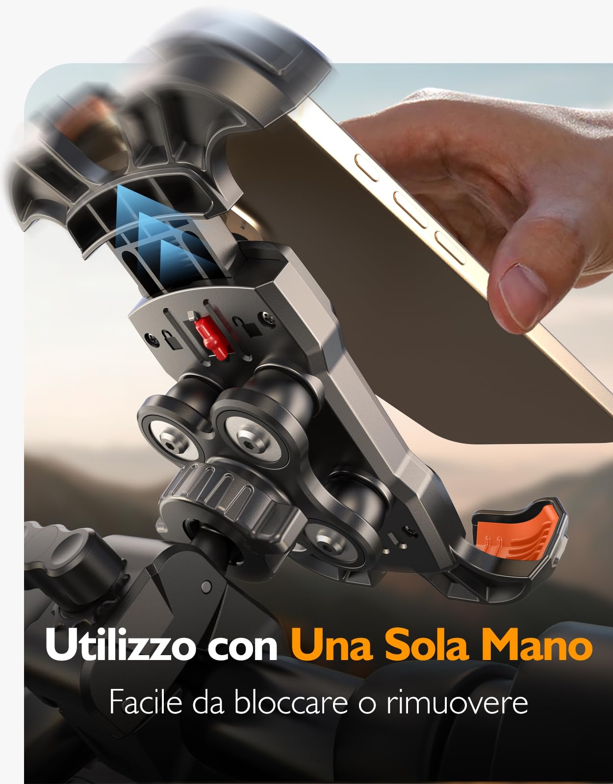 Porta Cellulare Moto, [Dumper Antivibrazioni & 1S Blocco] Porta Cellulare Bici Manubrio, 360° Rotabile Supporto Telefono Moto, Compatibile con iPhone, Galaxy, 4.7-6.9" Smartphone