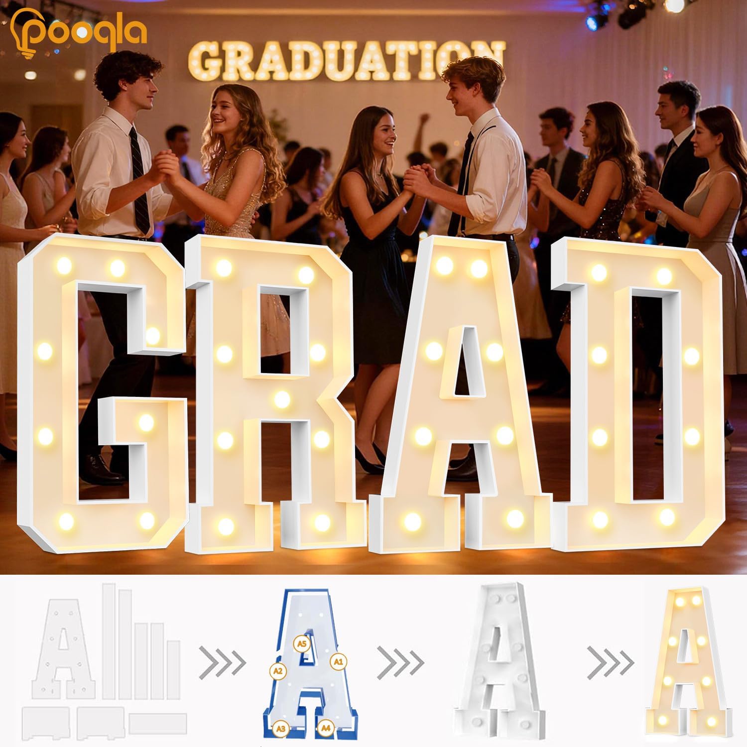 Pooqla Marquee Letters, 3FT Light Up Letters, Giant Marquee Letters 3 Feet Tall for Birthday Decoration, Large LED Letter Sign for Homecoming Baby Shower Wedding Party Decoration Letter R