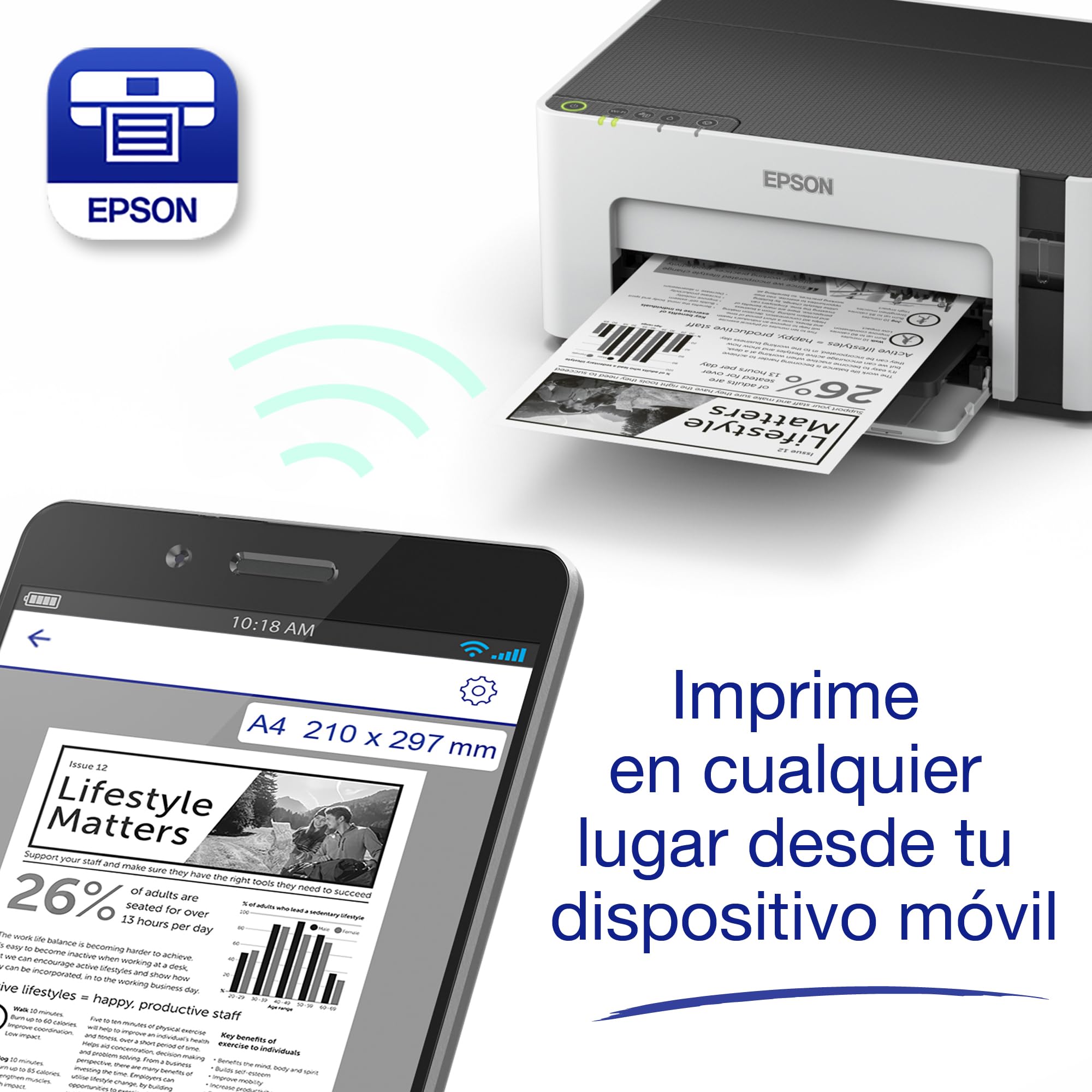 Epson Impresora EcoTank ET-M1120 A4 Monocromo con depósito de Tinta y conexión Wi-Fi