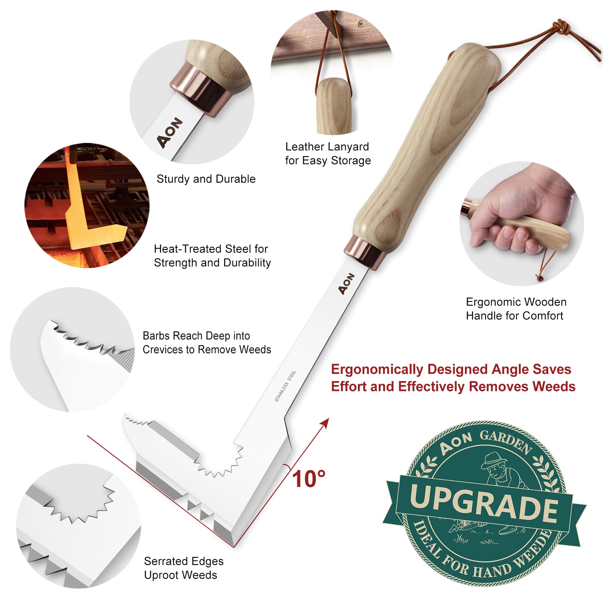 AON 2-Pack Sarchiatore per Erbacce Estirpatore Erbacce Manuale Set - Realizzati in Acciaio Termotrattato con Manici Frassino Ergonomici, Perfetti per Giardini e Prati Eliminare Erbacce e Radici