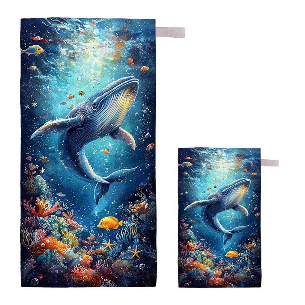 Telo Mare Microfibra 2 Set Telo Mare Grande 220x100cm/35x70cm Asciugamano Palestra Uomo, Leggero Antisabbia Asciugatura Rapida Vacanze Teli da Spiaggia per Piscina, Regalo Donna Uomo (Oceano) E-80