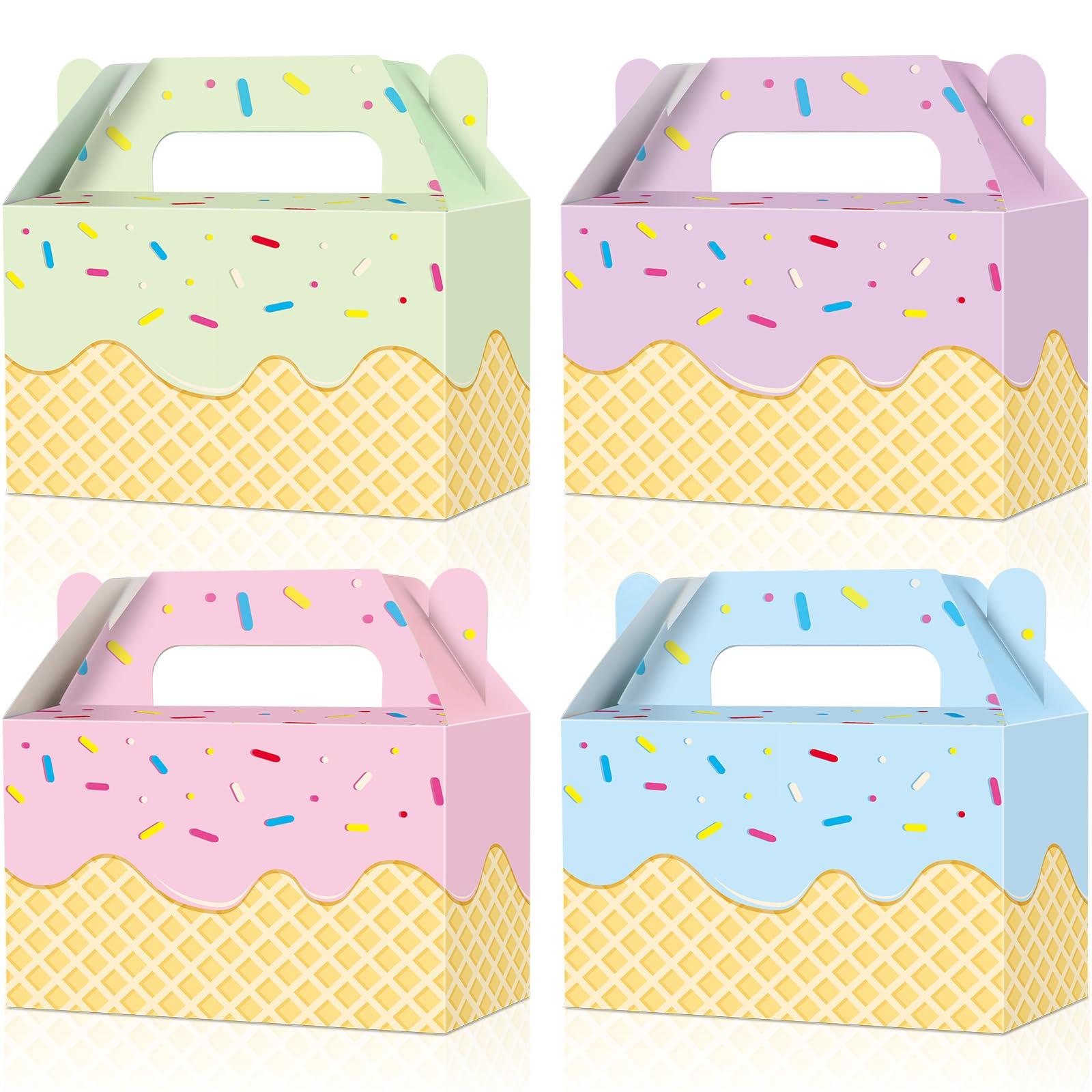 Justforjoyful 24Pcs Ice Cream Party Favor Box - Colorful Summer Gift Boxes, Goody Boxes, Folding Paper Treat Boxes for Birthday, Baby Shower Decor Supplies (6*3.5*4.5inch)
