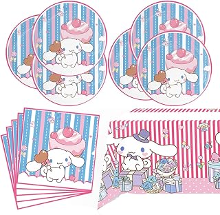 41Pcs Cinnamoroll Birthday Decorations, Cinnamoroll Party Supplies Including Waterproof Tablecloth, Plates, Napkins for Boys Girls Party Decor Gifts