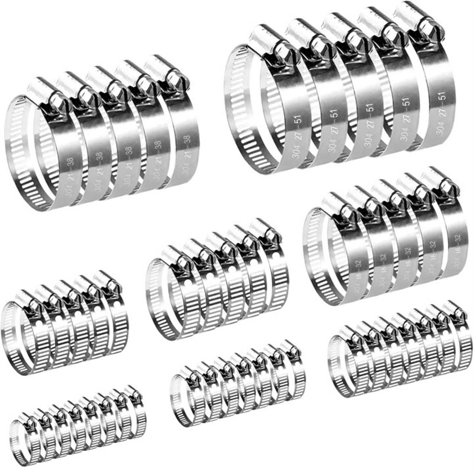 Oqceha One Color T-Bolt Hose Clamps,Stainless Steel Jubilee Clips, 80Pcs Fuel Hose Clips Pipe Clamps 6Mm-51Mm Stainless Steel Hoop Clamp Hose Clamp Automotive Pipes Clip Fixed Tool