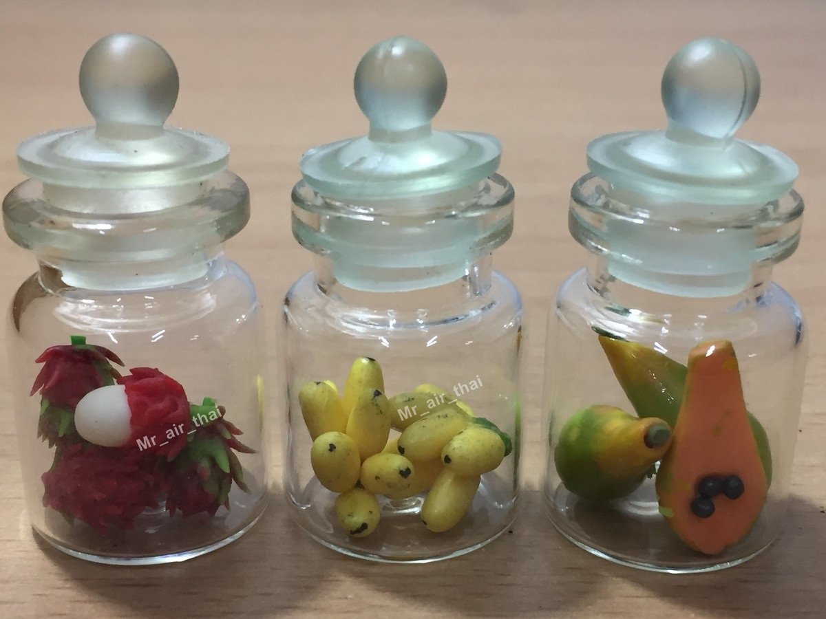 Mr_air_thai_Miniature 3pc Miniature Chocolate Cookie Cake Food Candy Dollhouse Cake in Clear Glass Mini Bottle fruit Food #MF031