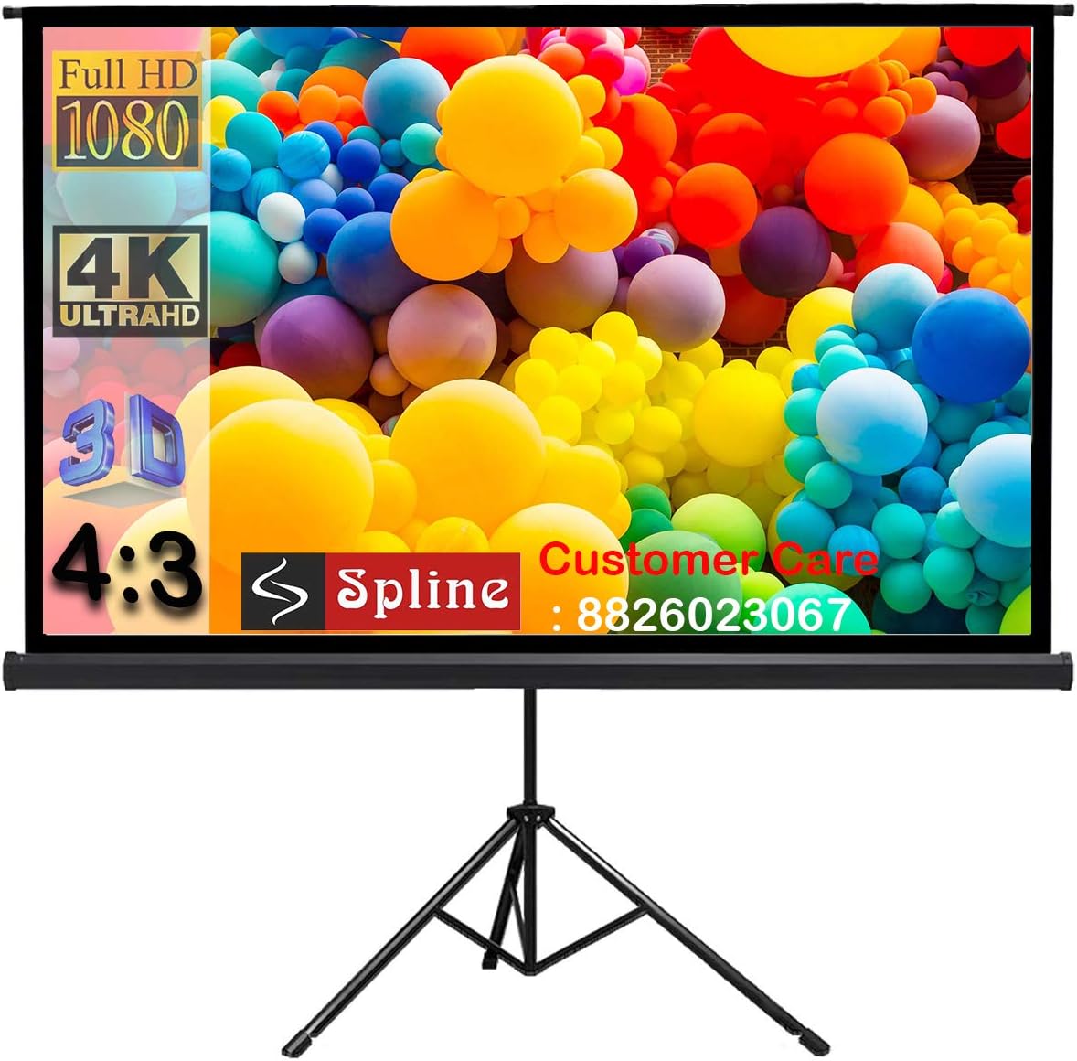 - Royality® Tripod Stand Projector Screen (8 Ft. (Width) x 6 Ft. (Height) - 120" Inch) Diagonal in 4:03 Ratio Aspect, Ultra HD, 4K Technology, Active 3D