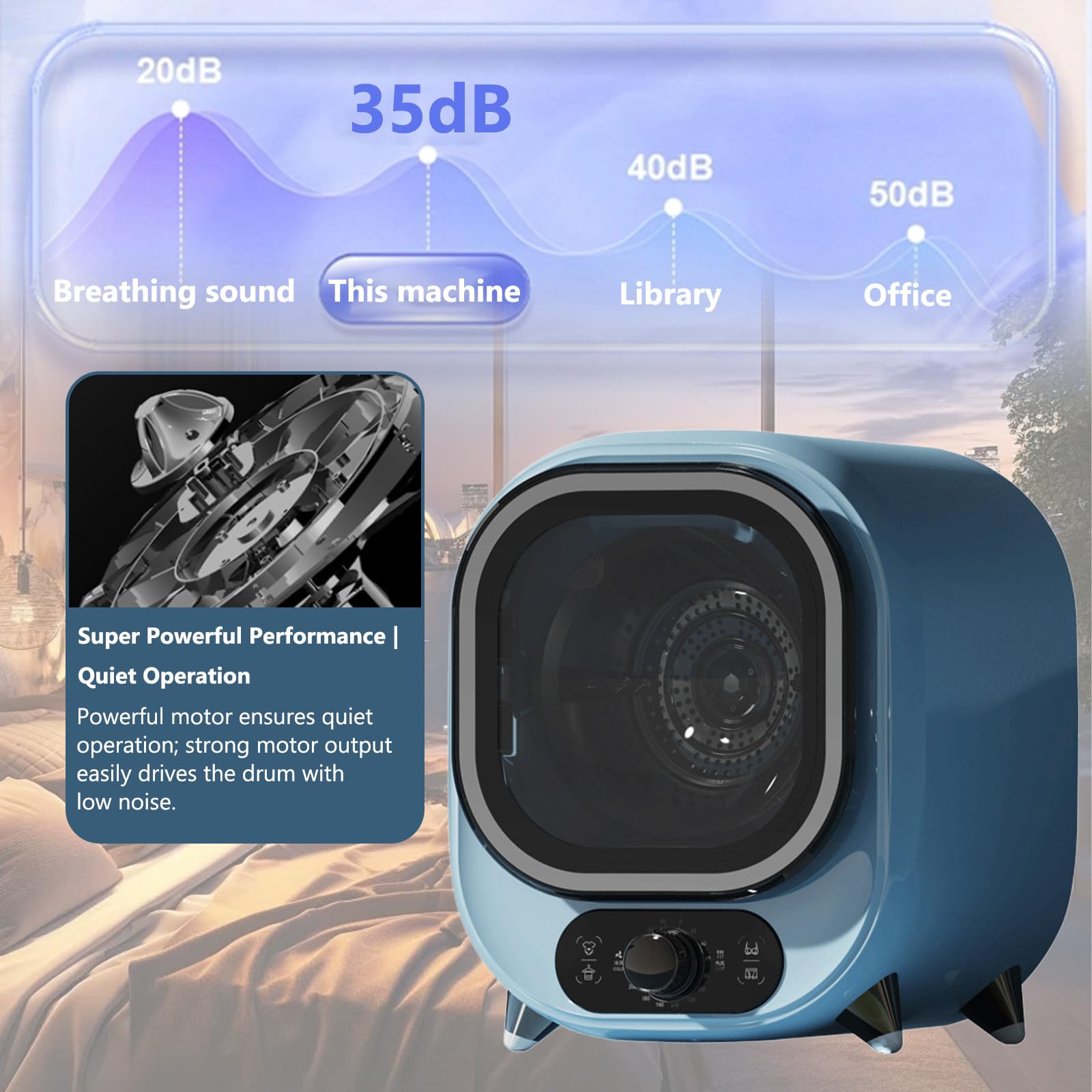Capacidad De Carga Frontal, Secadora De Ropa PequeñA, para Uso sobre Encimer, CirculacióN De Aire Caliente Tridimensional De 360°, Temperatura Constante De 60℃ Blue-B