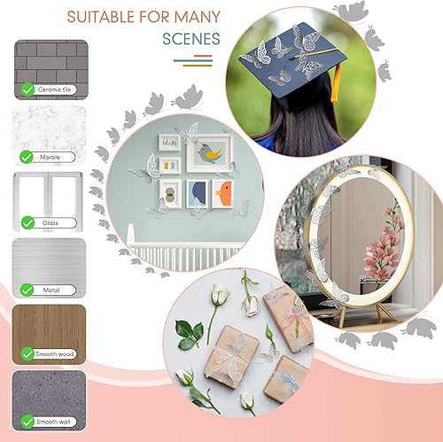 Miniatura 31 de Decoración de pared de mariposa rosa 3D, 3 tamaños y 4 estilos, decoraciones de fiesta de mariposas, decoraciones de pasteles, calcomanías