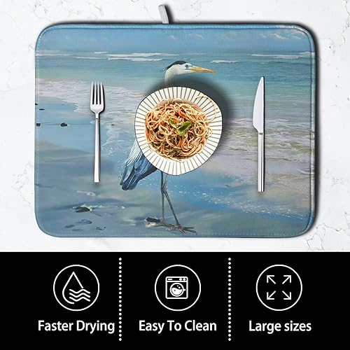 Vista 332 de Tapete de secado de platos con hojas de palma tropicales para encimera de cocina, 18 x 24 pulgadas, tapete de secado de cocina Monstera verde