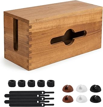 Cable Management Box,Wood Cord Organizer Box for Desk Floor Cable Hide,Wooden Cable Box Organizer to Cover The Power Strip Cord Wires for Home Office,Natural
