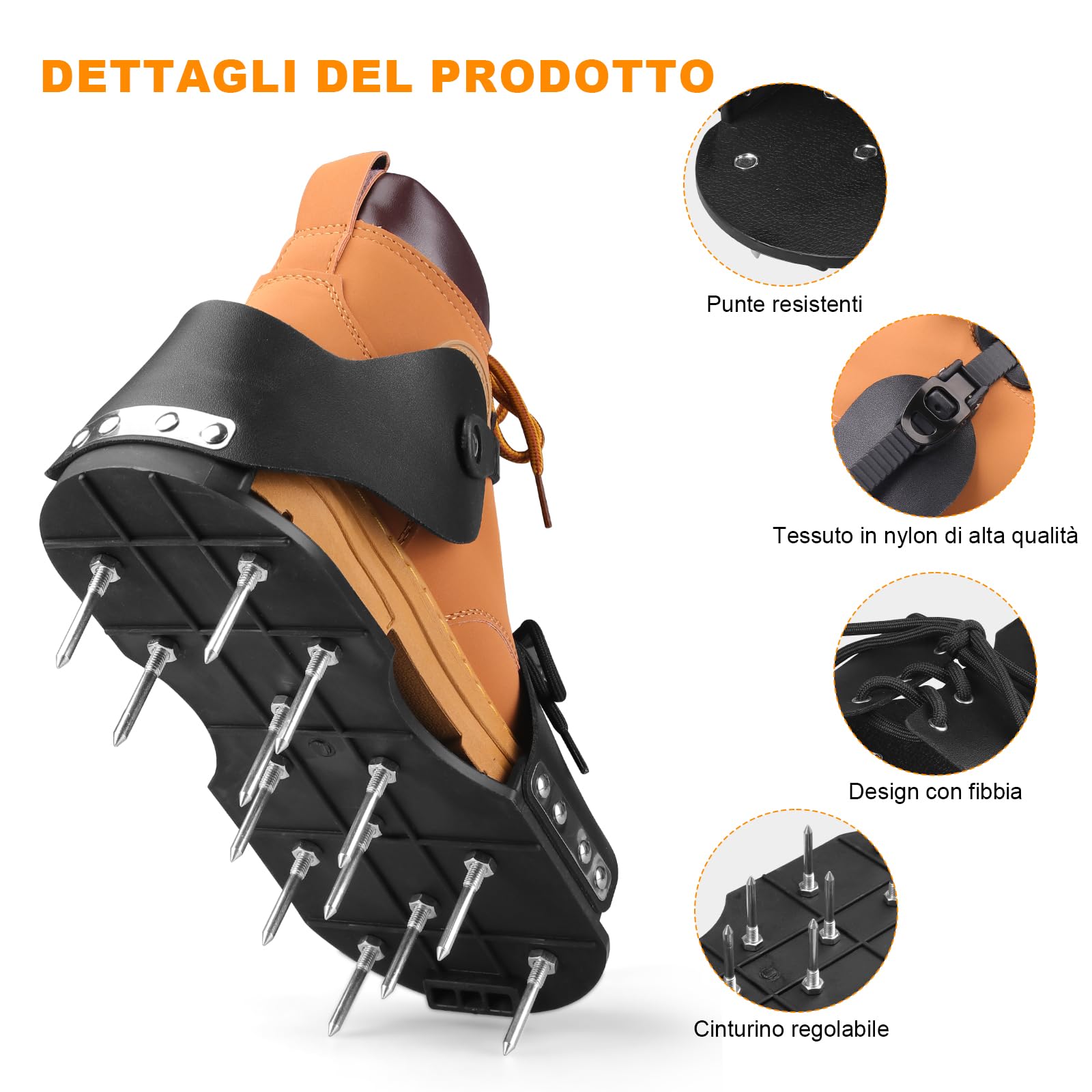 Arieggiatore Prato Scarpe Chiodate | Scarpe Chiodate per Prato, Arieggiatore Scarpe con Cinghie Regolabili Aeratore Prato e Giardino con Chiodi in Acciaio Prato per Terrazza, Prato (Nero)
