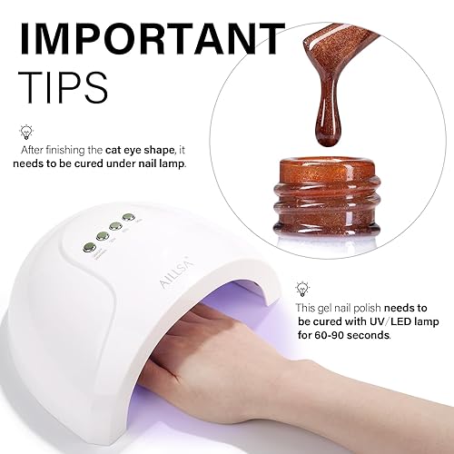 Miniatura 4 de AILLSA Esmalte de uñas de gel de ojo de gato, esmalte de gel dorado con purpurina marrón con imán, esmalte de gel ámbar nude brillante, cristal