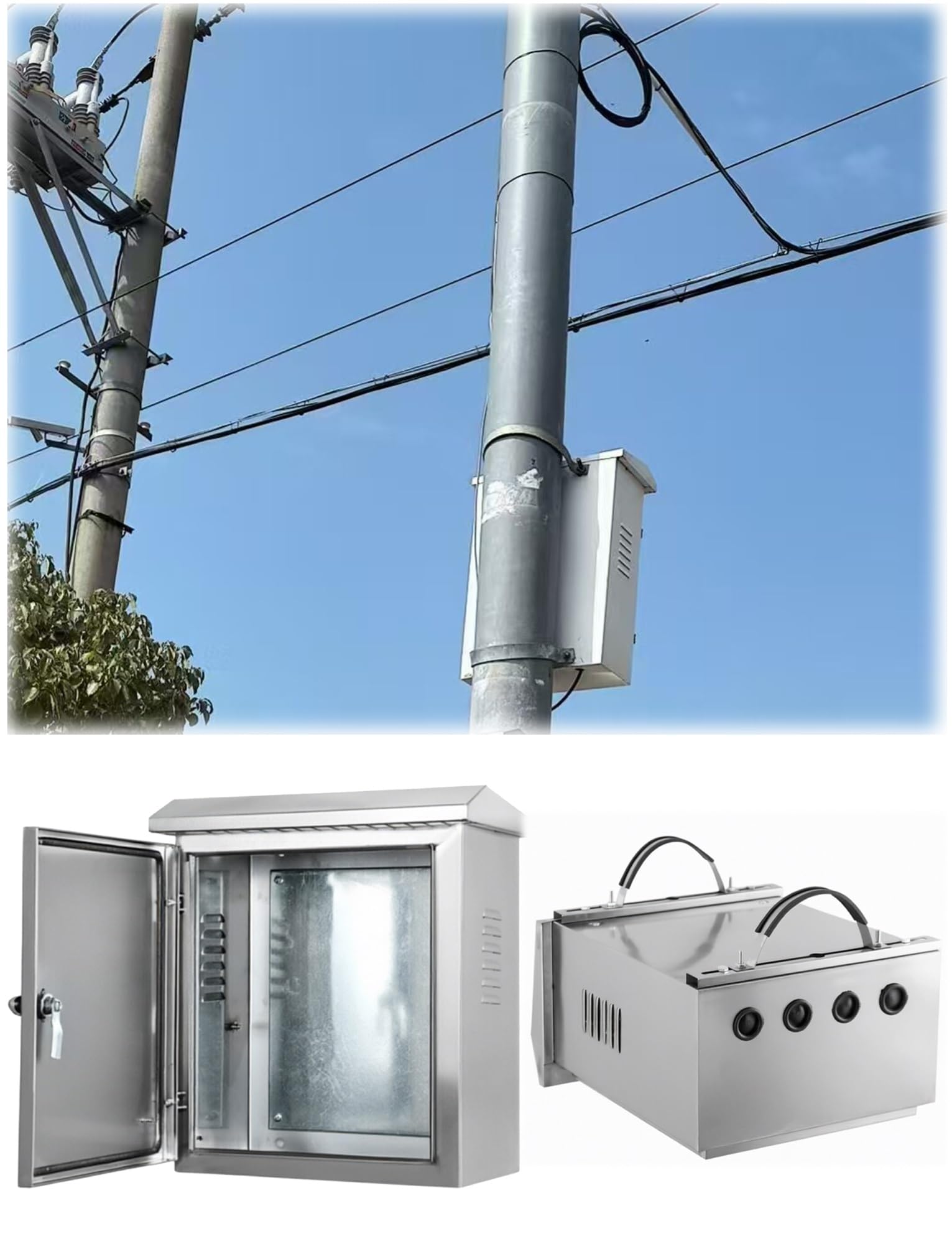 Caja de distribución montada en poste de acero inoxidable 304 | Caja Utili Pole con kit de montaje, perfecta for distribución eléctrica al aire libre(800x600x250mm(31x24x10insh))