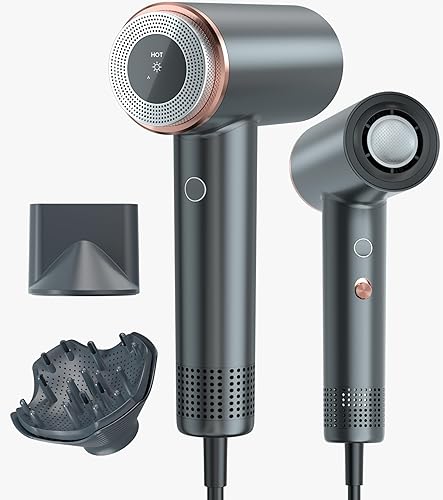 Secador de pelo, secador de pelo iónico profesional con difusor y concentrador, 1400 W, 4 velocidades, 4 ajustes, 1.4 kW, 120 V, incluye cabezal de