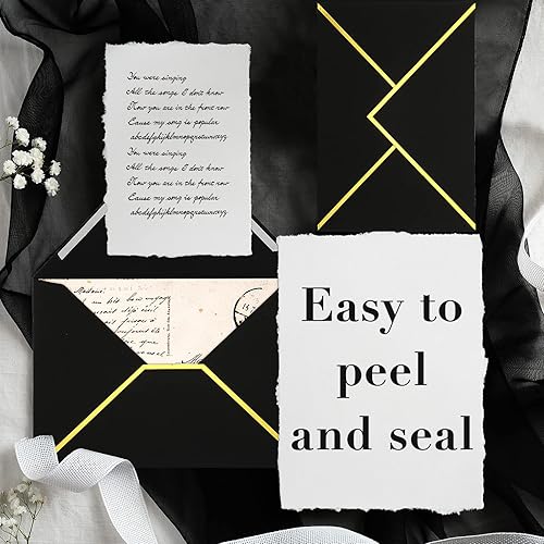 Miniatura 5 de Epakh 100 sobres de invitación de boda A7 para el día de San Valentín, 5 x 7 pulgadas, con borde de lámina dorada con solapa en V, sello