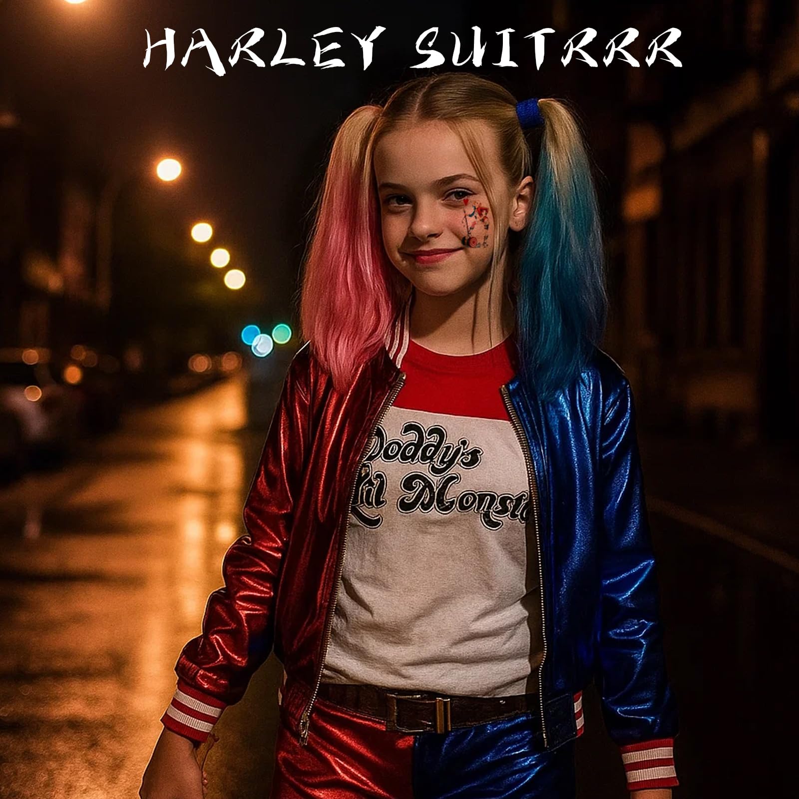 Harley Kostüm Kinder, Halloween Kostüm kinder, 11Stück Set für Mädchen, Karneval Kostüm für Kinder Cosplay Clown Kostüm für Karneval Cosplay Faschings Halloween(120CM/130CM/140CM)