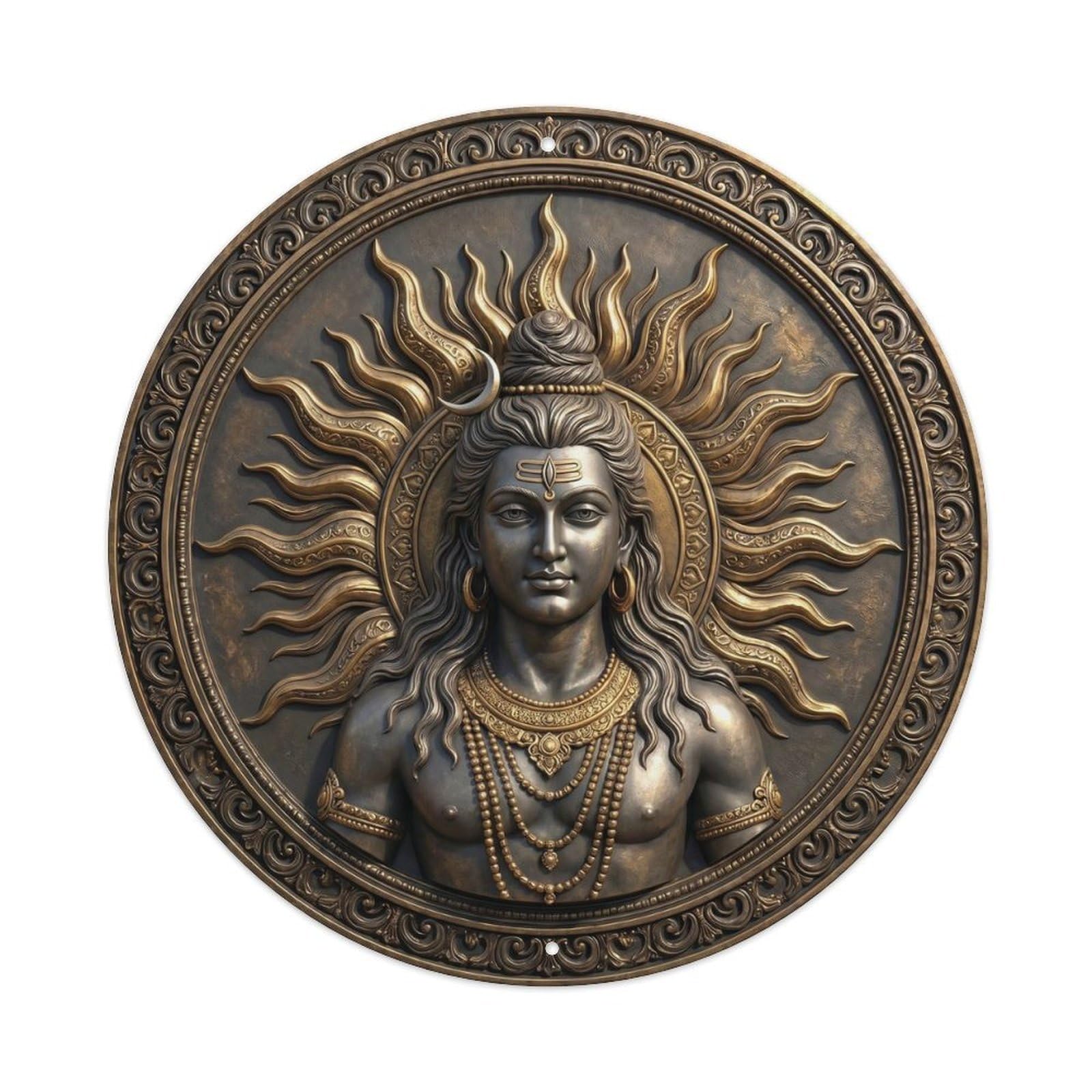 Shiva Sun Rays Radiance Daylight Relief Sculpture Metal Tin Sign
