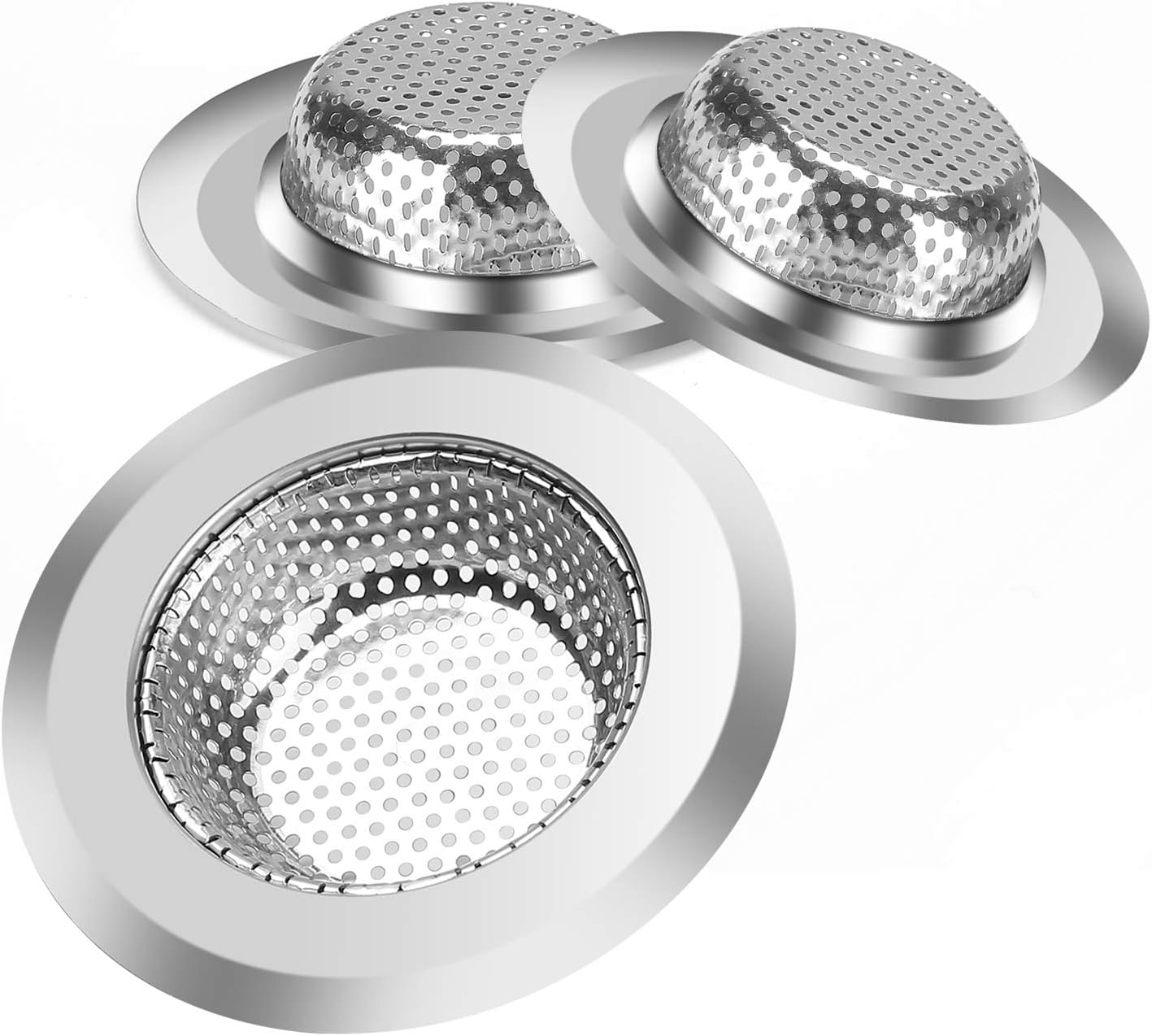 Ditto 3PCS Kitchen Sink Strainer Stainless Steel Drain Filter with Perforated Holes Durable Basket Drains with 4.5" Diameter -Sliver