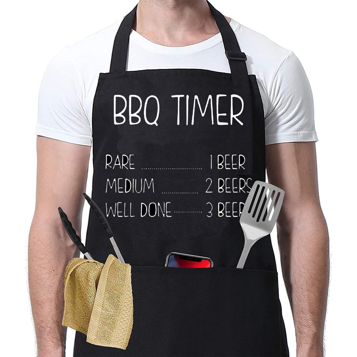 BBQ timer apron gift for him man dad fathers day ladies cooking chef novelty fun