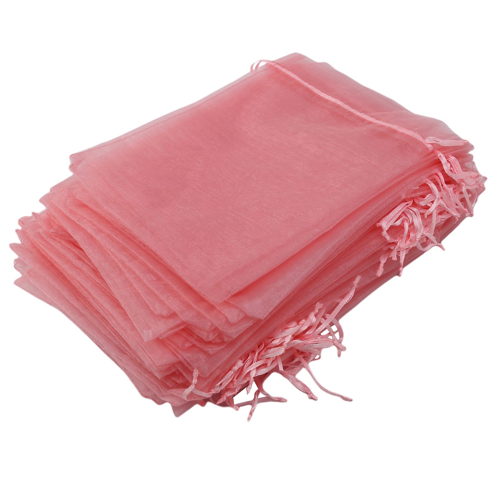 Qusedwey 100Pcs Large Organza Bags Blush Pink, 17X23 cm Mesh Gift Bags Drawstring Jewelry Pouches for Christmas Wedding