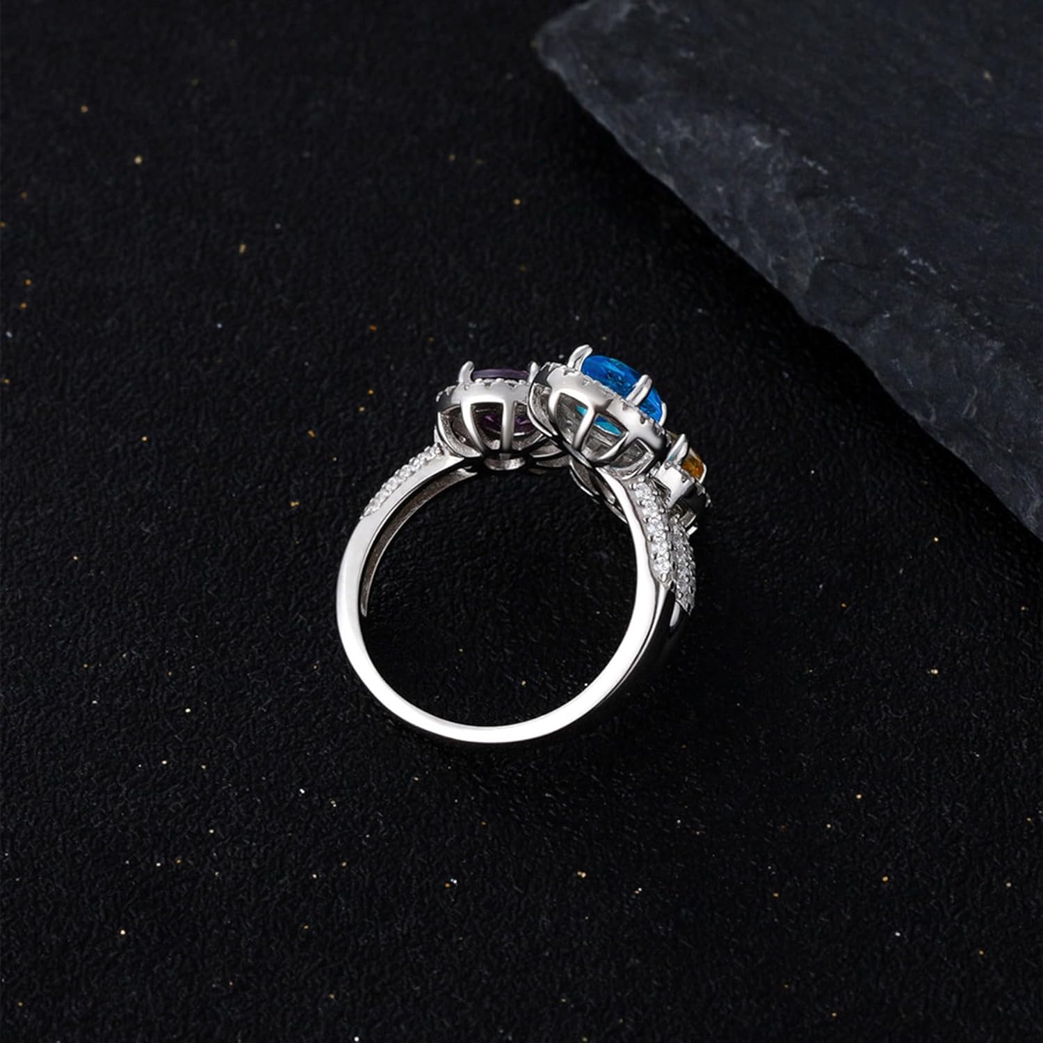 WSX Gold 10K/14K/18K Personalized Birthstone Mom Rings for Women 3 Birthstones Ring Jewelry Gifts for Mother Wife Daughter on Mother's Day Birthday - Image 3