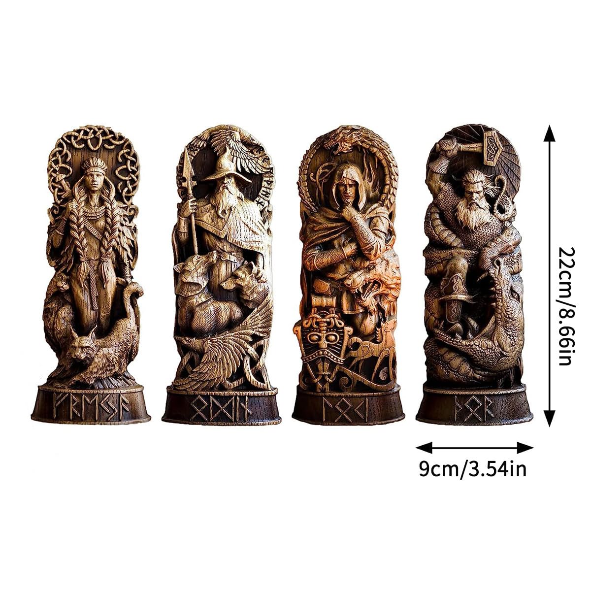 Lot de 4 statues de mythologie nordique, Thor Odin Loki Freya, statue viking pour la maison et les cadeaux, applicable à l'armoire à vin et à la bibliothèque, autel de culte, sculpture de