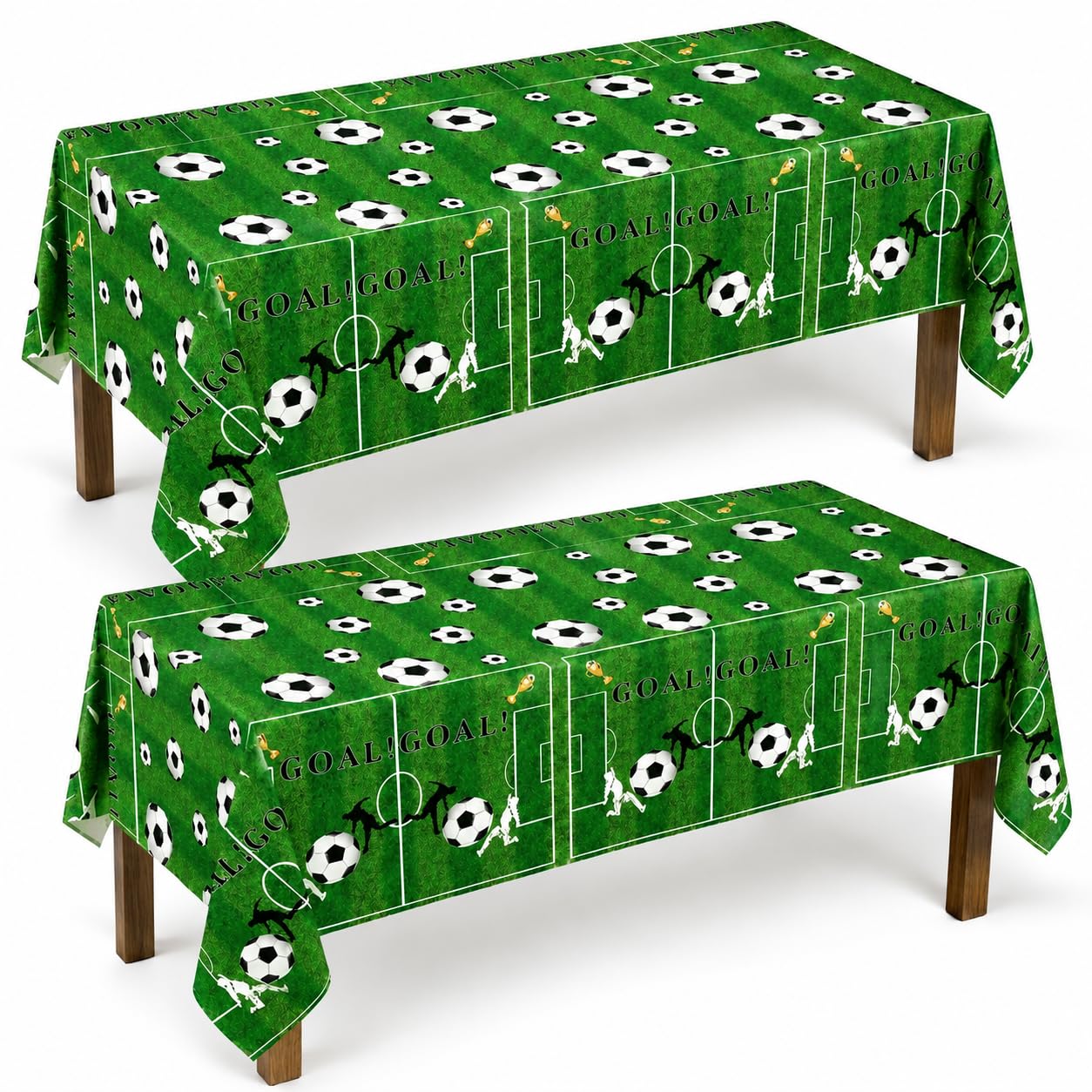 AURALIN Football Tablecloth 2 Pack Green Pitch Table Cover 137 x 274 cm PE Waterproof Rectangular Tablecloths for 2026 World Cup Match Day Pub Garden BBQ Fan Zone Party Decor