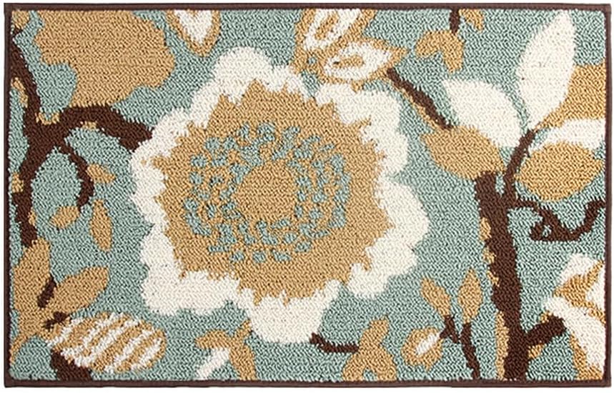 玄関マット 室内 おしゃれ 室内マット 玄関マット 泥落とし ドアマット マット 泥落としマット 泥除けドアマット 砂落とし 吸水 厚手 防音 滑り止め 洗える お洒落 北欧 花柄 植物柄 リーフ フラワー 60x90cm グリーン