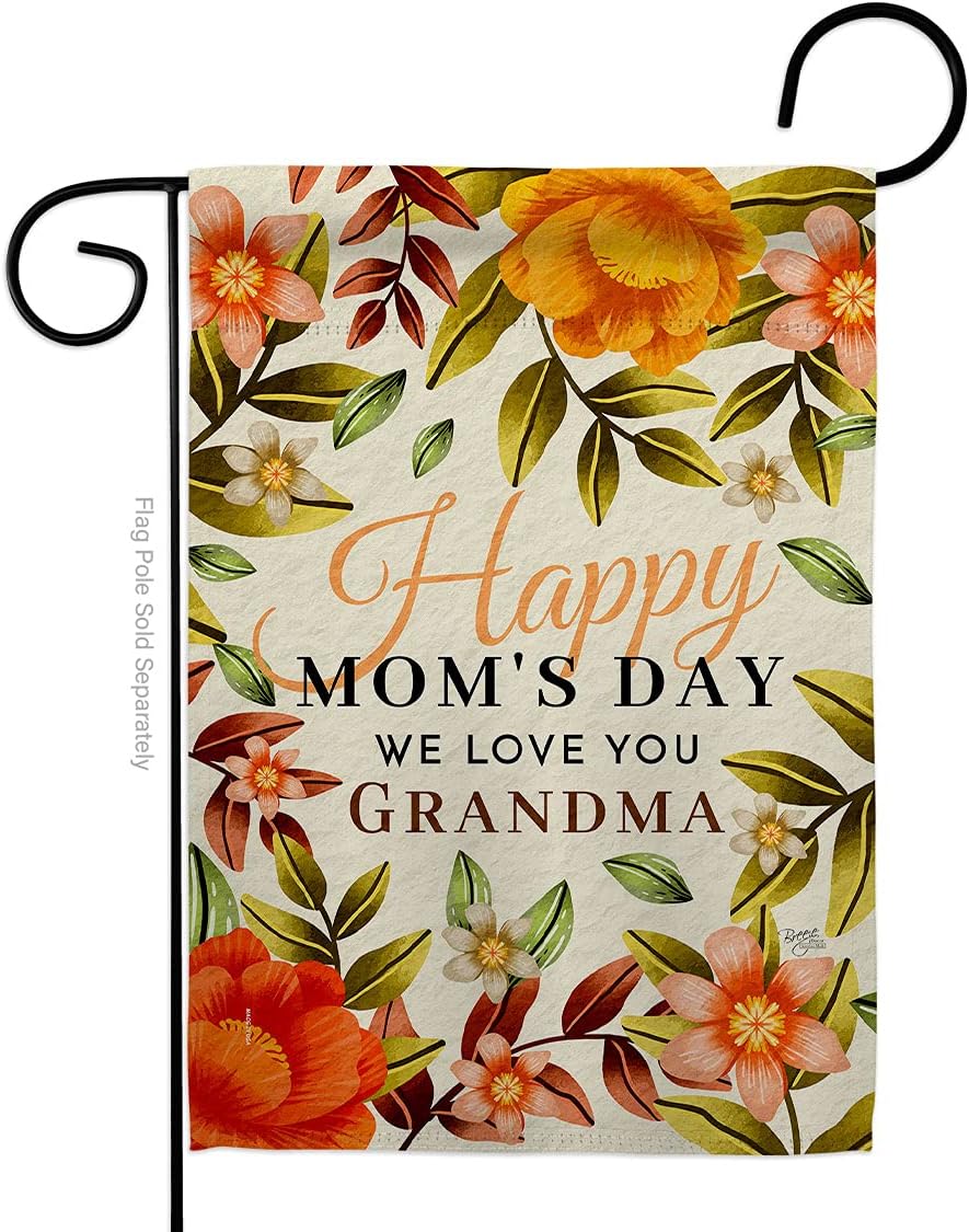 Breeze Decor Love Mom & Grandma Garden Flag Family Mother's Day Mama Flowers Parent Sibling Relatives Grandparent House Decoration Banner Small Yard Gift Double-Sided, Made in USA