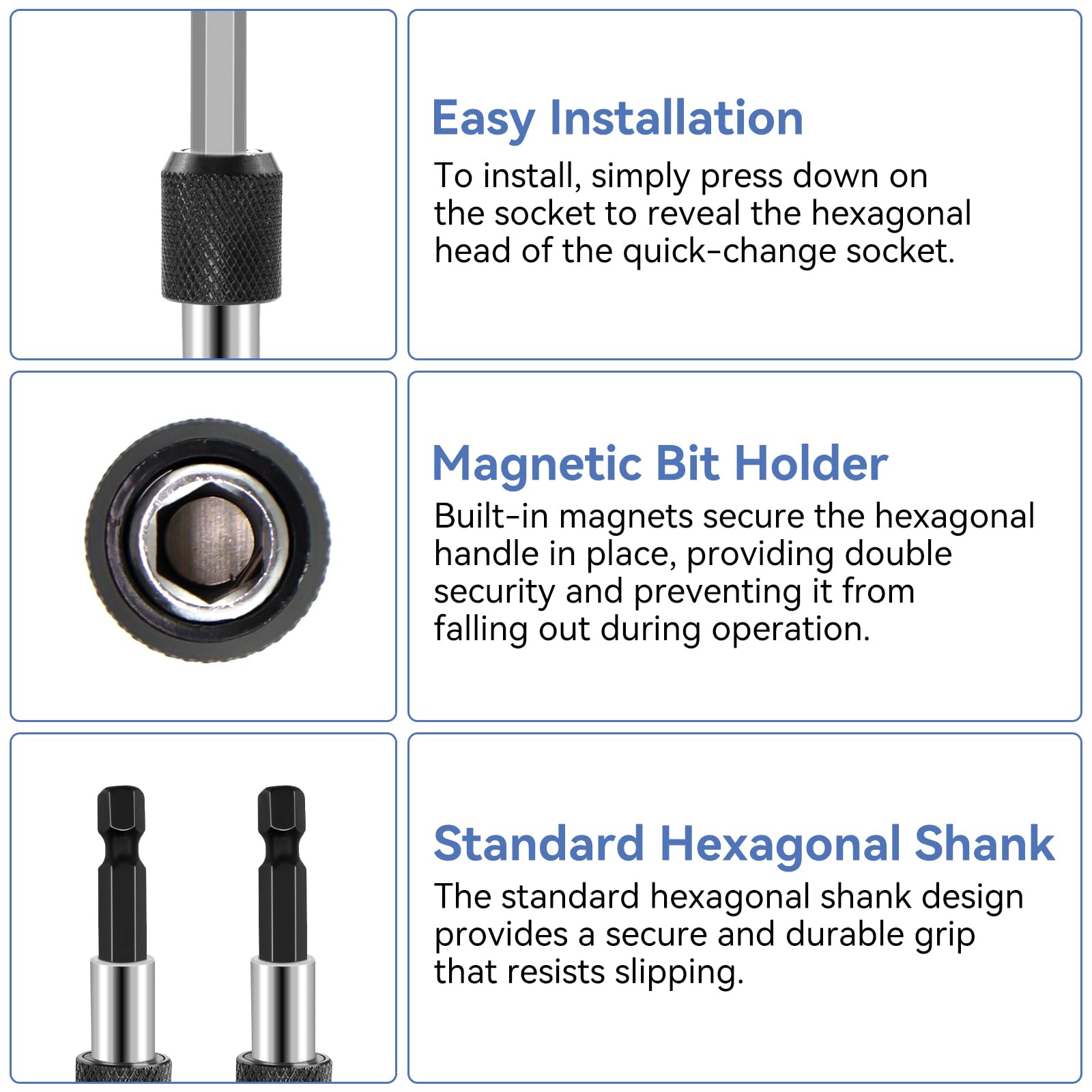 3 Porte-embouts Magnétiques 1/4'' - Longueurs 60 Mm, 100 Mm, 150 Mm Pour Visseuse électrique Ou Pneumatique