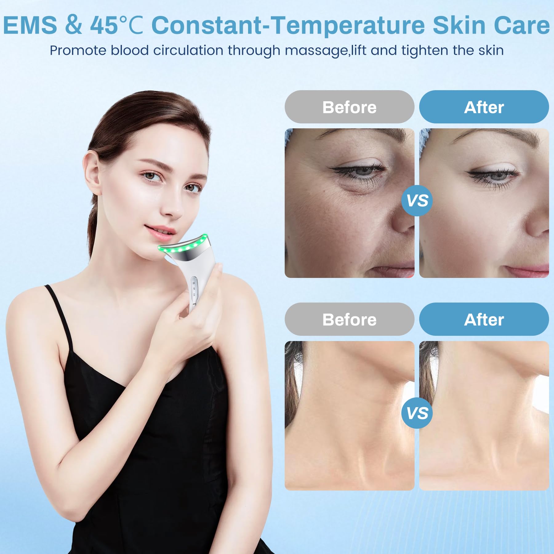 FIVAVA Massaggiatore Viso Lifting,Face Massager con 3 Modi LED - Dispositivo di Bellezza a 45°C con Microcorrente per Rughe,Gua Sha Rassodante Viso e Collo