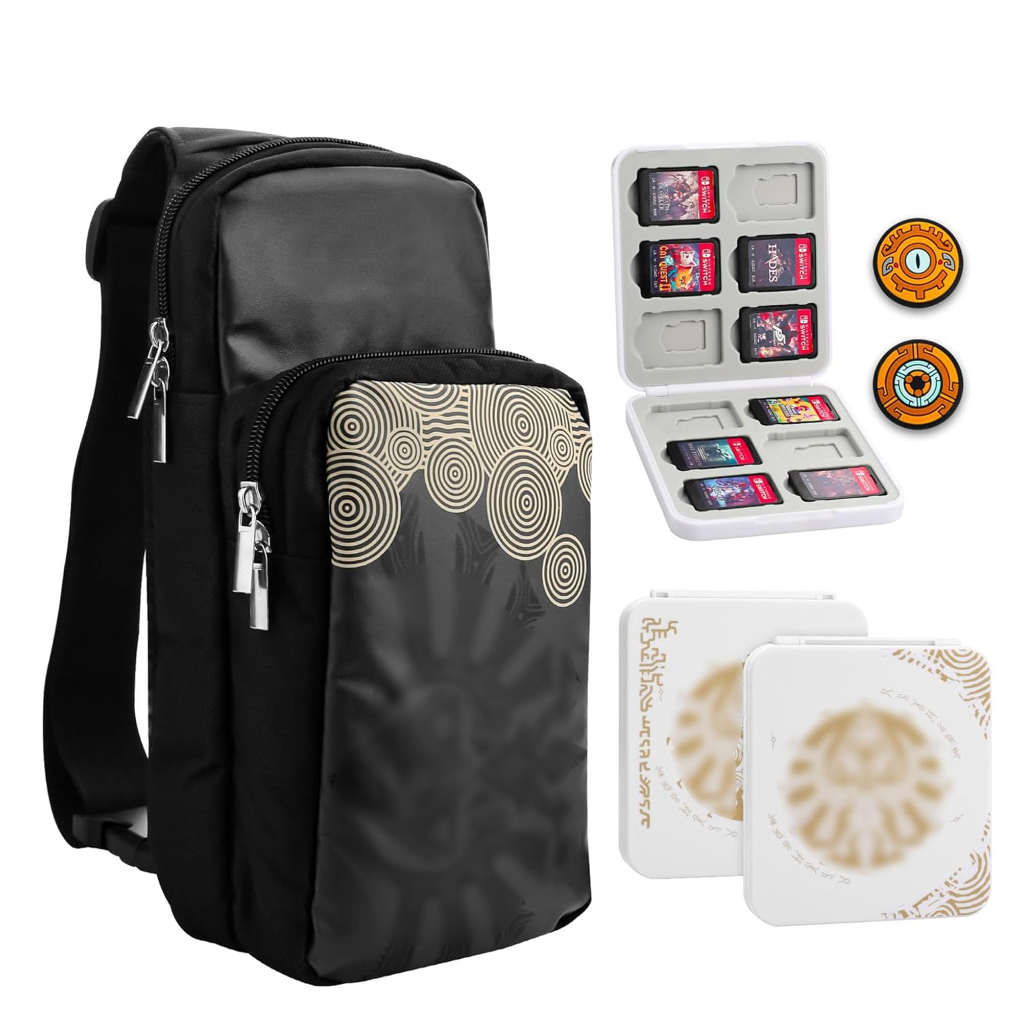 RHOTALL Funda de transporte portátil de viaje compatible con Nintendo Switch/OLED/Lite, bolsa de hombro negra de gran capacidad con 12 ranuras para juego, tapas de agarre para el pulgar para Tears of