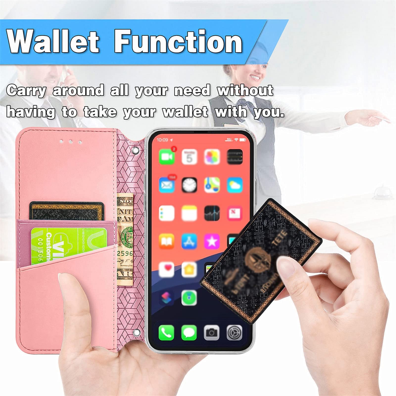 KANVOOS Cover per iPhone 13 Mini, Custodia a Libro in Pelle PU con Silicone TPU, Antiurto Flip Caso Portafoglio (Blu