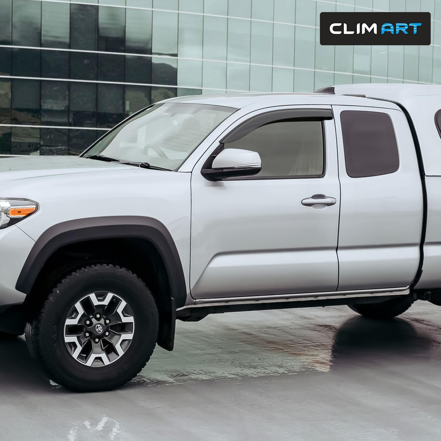 CLIM ART Incredibly Durable Rain Guards for Toyota Tacoma 2016-2023 Access Cab, Tape-on Window Deflectors, Vent Deflector, Vent Window Visors for Cars, Dark Smoke, Truck Accessories, 2 pcs - 416279