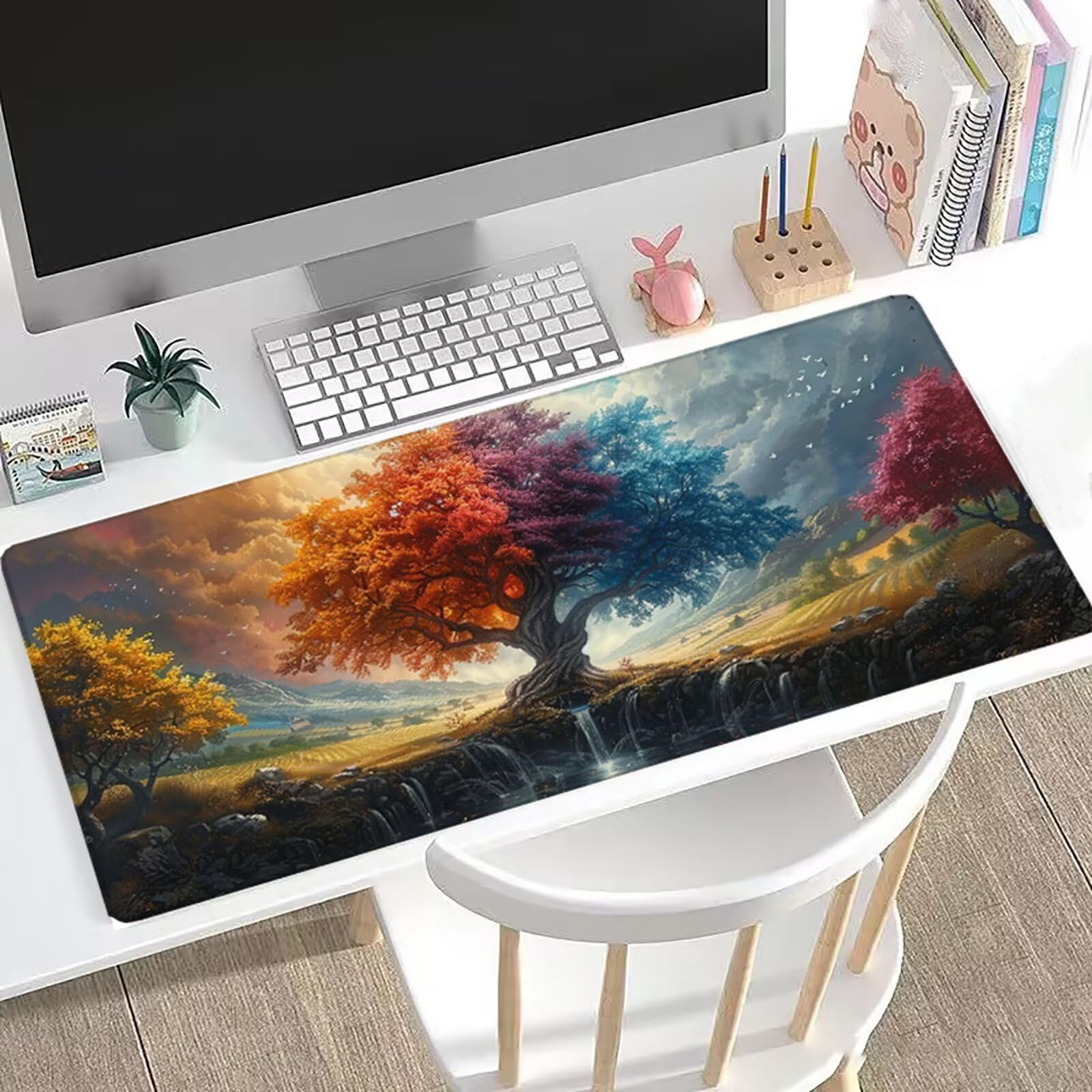 Podkładka pod mysz z drzewem XXL 1500 x 800 mm podkładka pod mysz rzeka biurko z antypoślizgową podstawą, zwiększona dokładność dla gracza, wodoodporna podkładka pod mysz dla graczy, antypoślizgowe