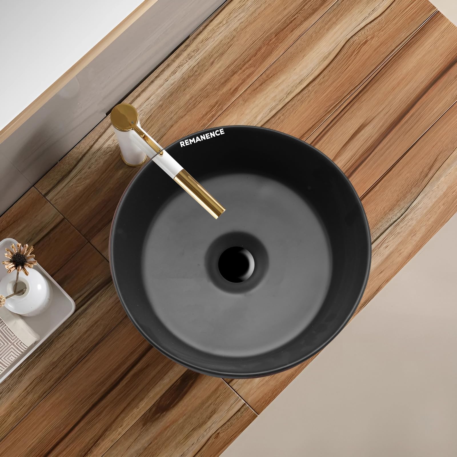 REMANENCE Round Countertop Wash Basin | Designer Table Top Bathroom Basin Sink | Vessel Sink Wash Basin Over Counter for Bathroom, Hotel, Home Living Room (12.5 x 12.5 x 5 Inch) (Cream Maroon) 4