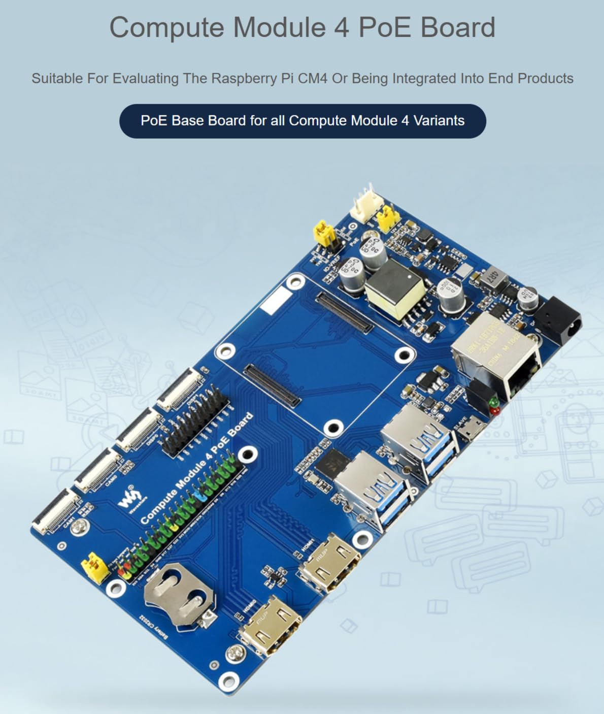 TUOPUONE Compute Module 4 Dev Kit compatibile con Raspberry Pi con scheda PoE Wave-share senza touchscreen da 7"