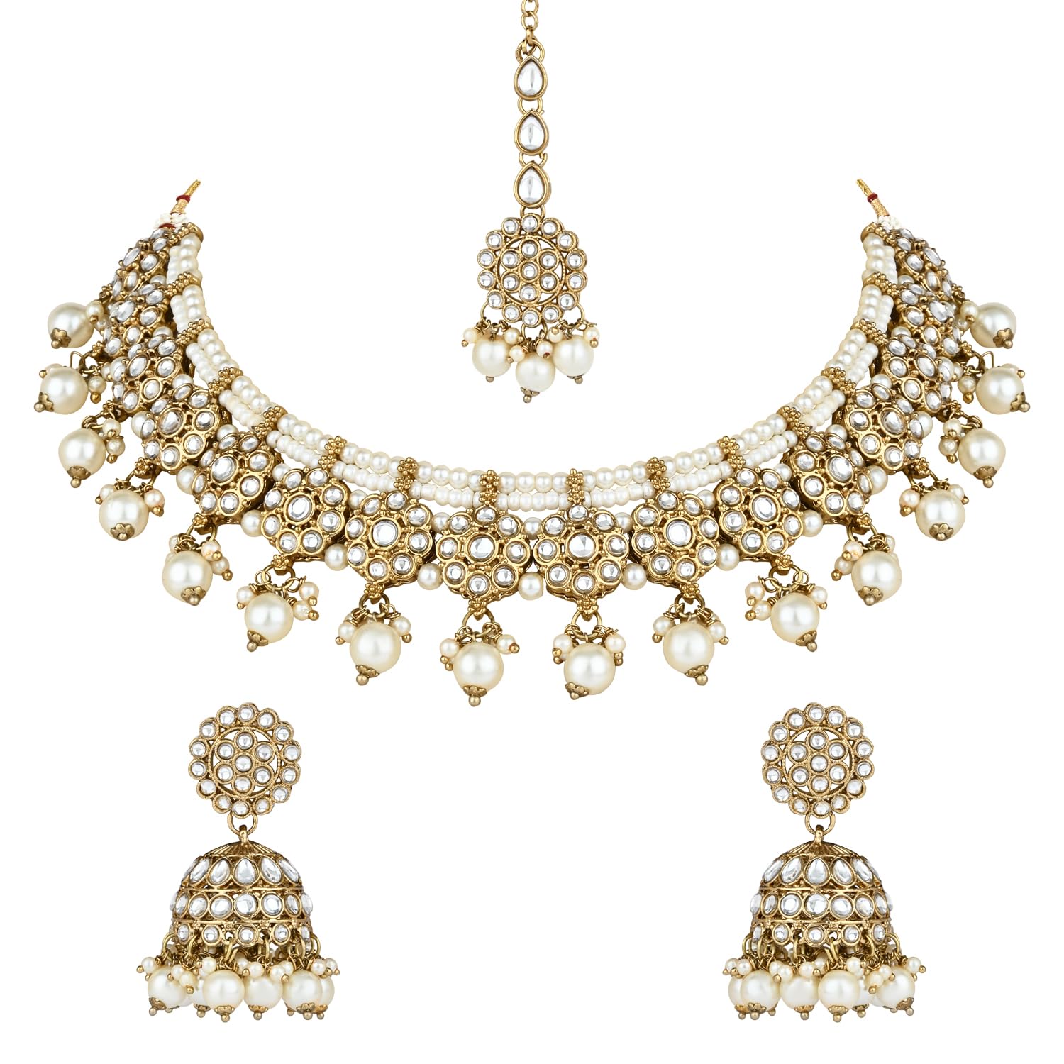 I Jewels Gold Plated Traditional Handcrafted Kundan Pearl Choker Necklace with Jhumki Earrings & Maang Tikka Set For Women/Girls (K7266Y) (B0CS9H5PT7) Amazon Price History, Amazon Price Tracker