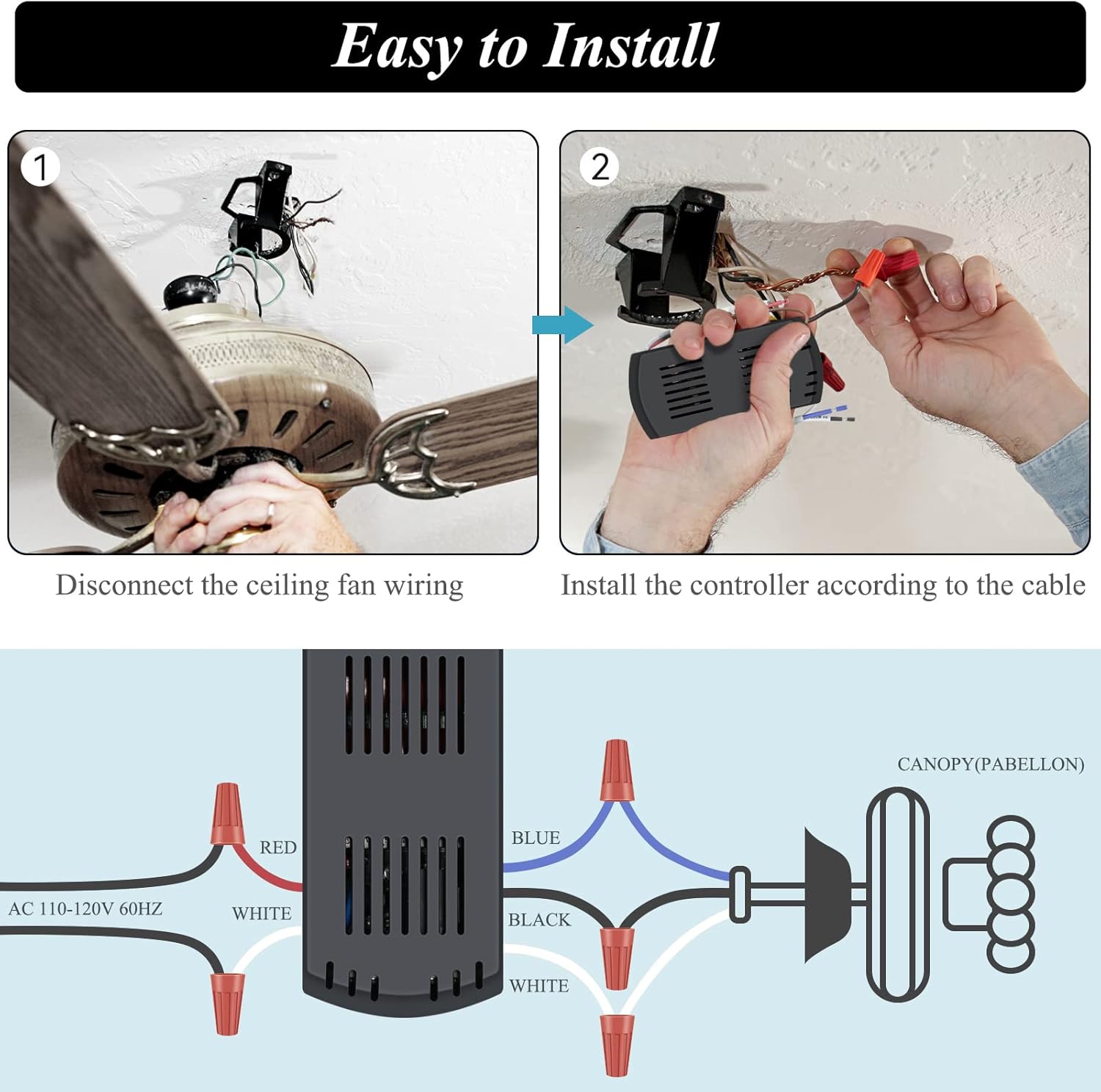 Universal Smart Ceiling Fan Remote Control and Dimmer Light Switch,Ceiling Fan Remote Replacement Compatible with Alexa,Google Assistant,Smart Life App,3 Speed,Timing,Dimming Remote Control