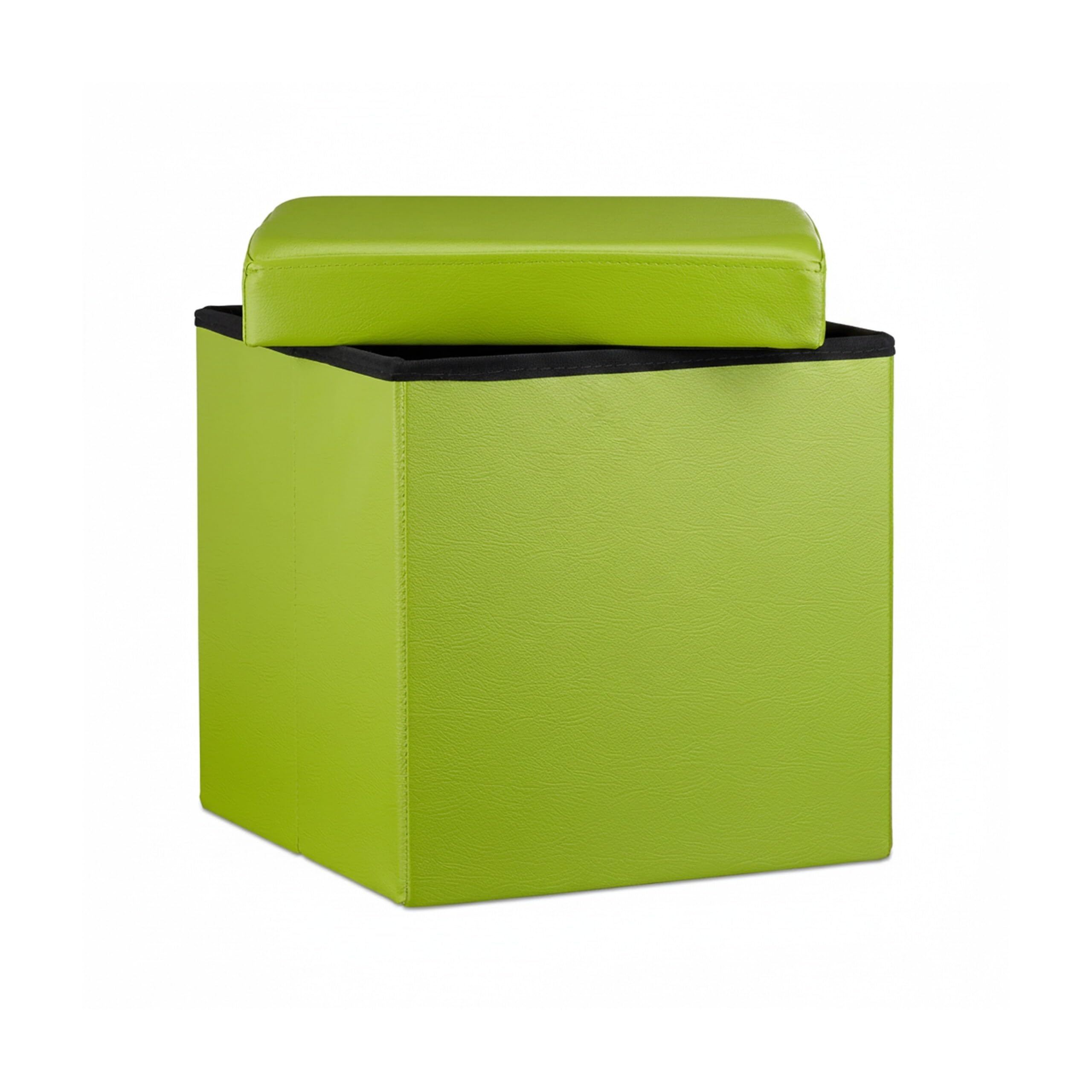 Relaxdays Sgabello, Coperchio, Pouf Contenitore, Poggiapiedi, in Ecopelle, H x L x P: 38 x 38 x 38 cm ca.. verde
