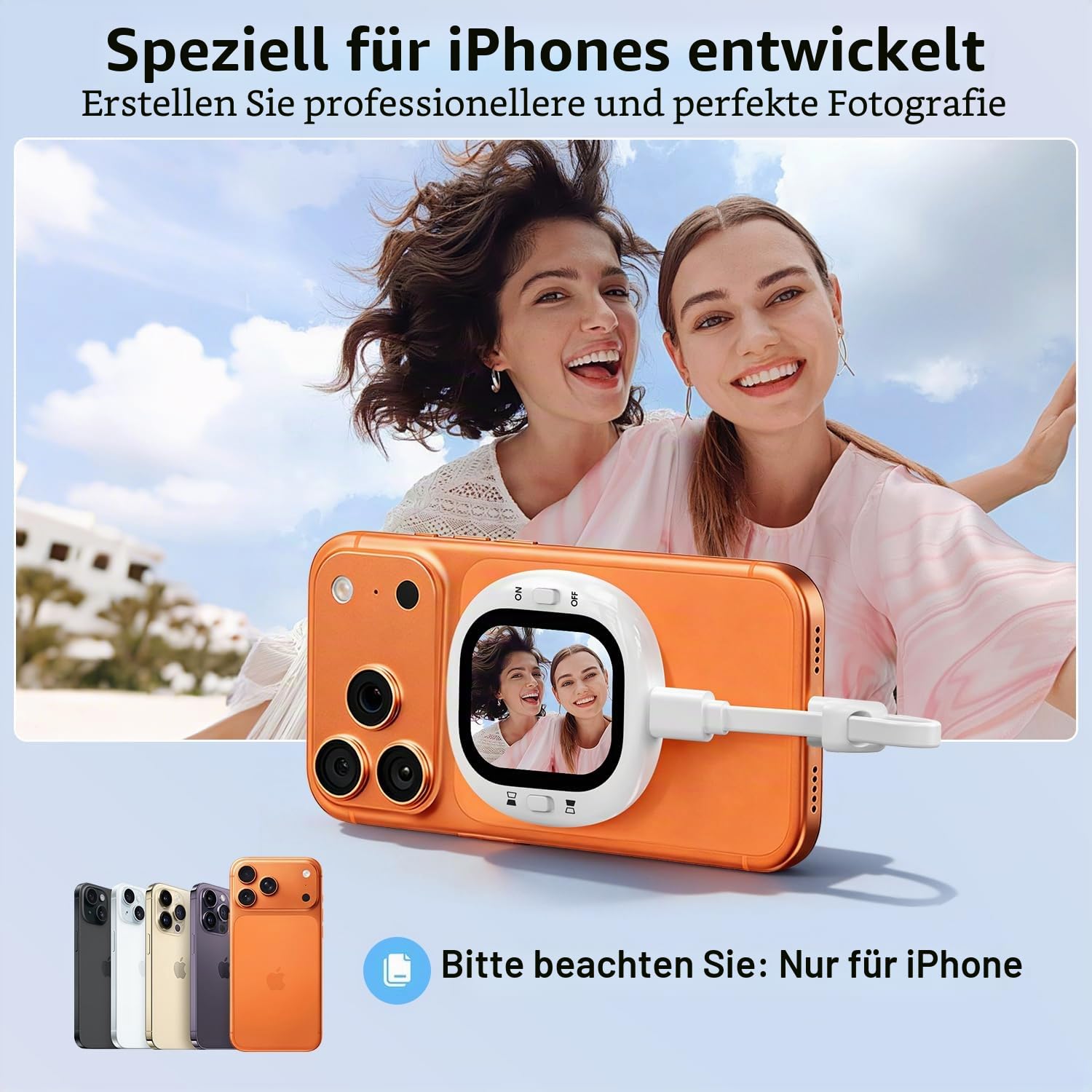 yAyusi Mini Magnetischer Vlog-Selfie-Monitor-Bildschirm für iPhone mit Fernbedienung, Tragbarer Rückkamera-Monitor mit Bildschirmspiegelung, HD AMOLED-Telefonmonitor-Bildschirm für TikTok(Nur für iOS)